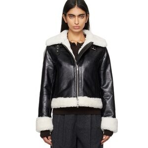 Stand Studio Cropped Black Lorelle Faux Shearling & Leather Jacket/ SMALL/*MINT